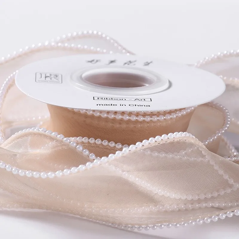 Panglică din organza "Pearl", bej,  4cm / 4,57m #155