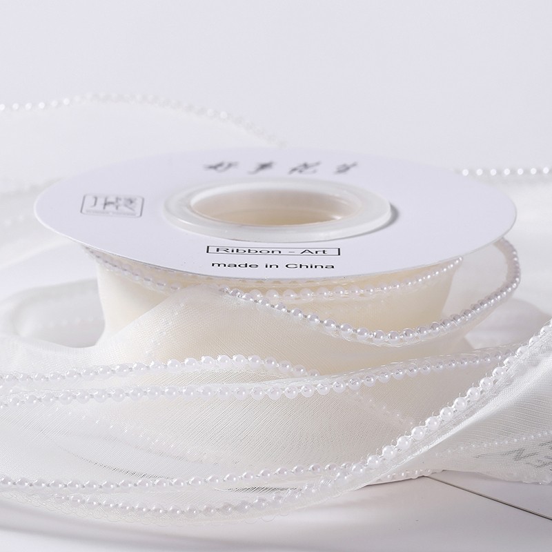 Organza ribbon "Pearl", vanilla, 4cm / 4,57m #243